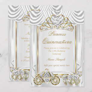 Magical Quinceanera White Gold Invitation