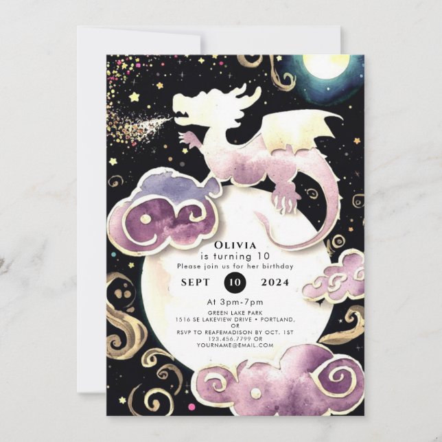  Magical Radiant Dragon Birthday Invitation (Front)