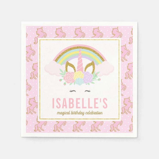 Magical Rainbow and Unicorn Napkins (Front)