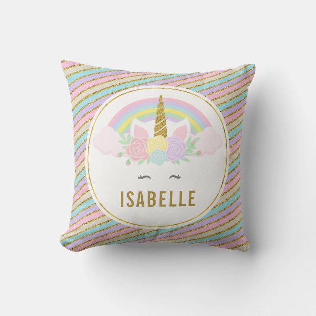 Magical Rainbow and Unicorn Throw Pillow (Front)