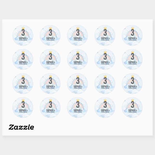Magical Rainbow Birthday Invitation Classic Round Sticker (Sheet)