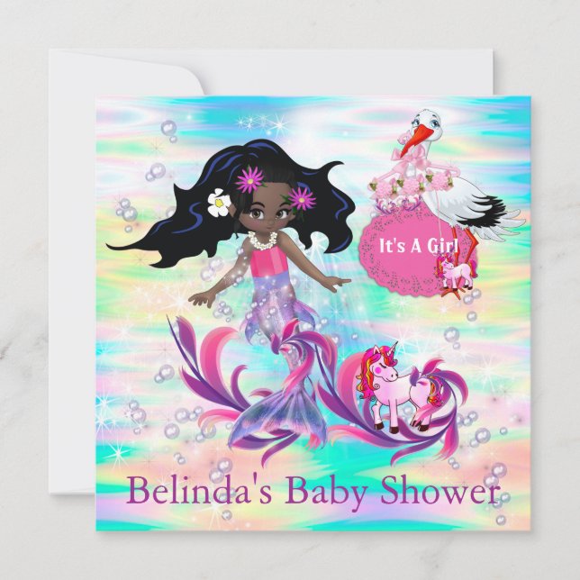 Magical Rainbow Bubbles & Baby Mermaids Invitation (Front)