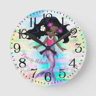 Magical Rainbow Bubbles & Baby Mermaids Round Clock