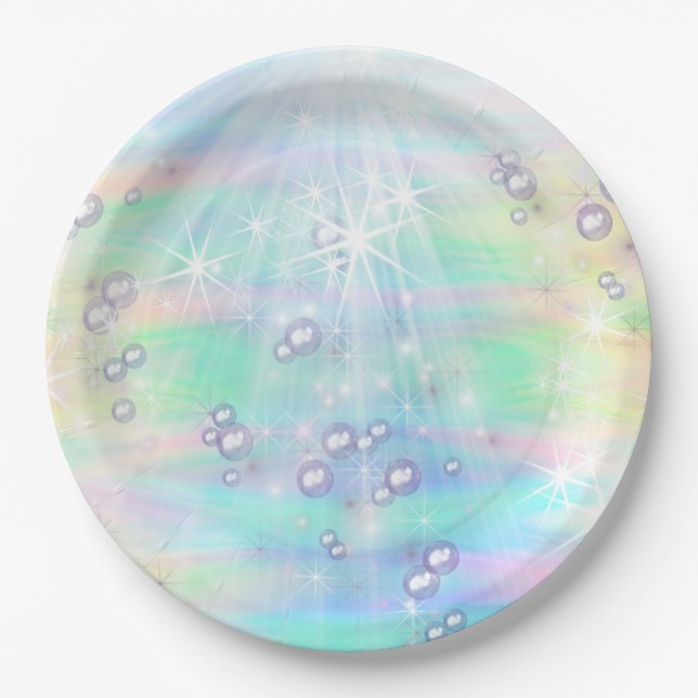 Magical Rainbow Bubbles, Unicorns Baby Shower Paper Plate (Front)