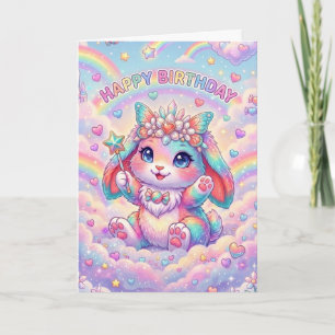 Magical Rainbow Bunny Birthday Whimsical Childrens Card