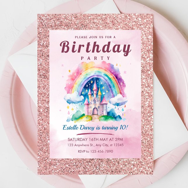 Magical Rainbow Castle 10th Birthday Invitation (Creator Uploaded)