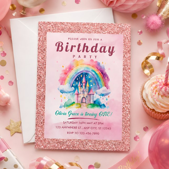 Magical Rainbow Castle 1st Birthday Invitation (Creator Uploaded)