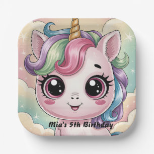 Magical Rainbow Cute Baby Unicorn Girls Birthday Paper Plate