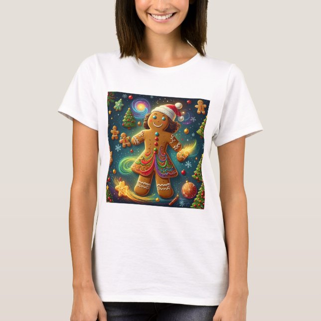 Magical Rainbow Gingerbread Cookie Christmas T-Shirt (Front)