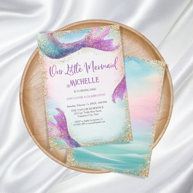 Magical Rainbow Glitter Mermaid Under the Sea Invitation (glitter mermaid birthday party )