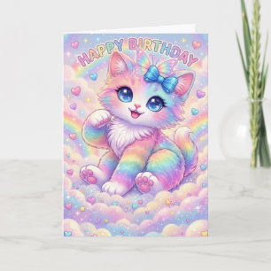 Magical Rainbow Kitten Children's Whimsical Card