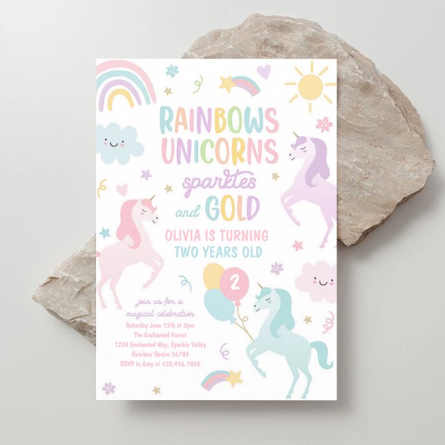 Magical Rainbow Pastel Unicorn Birthday Invitation (Creator Uploaded)