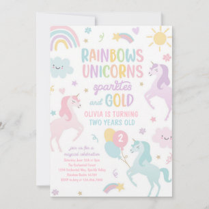 Magical Rainbow Pastel Unicorn Birthday Invitation