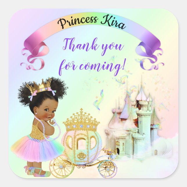 Magical Rainbow Princess Castle Carriage Square Sticker (Front)