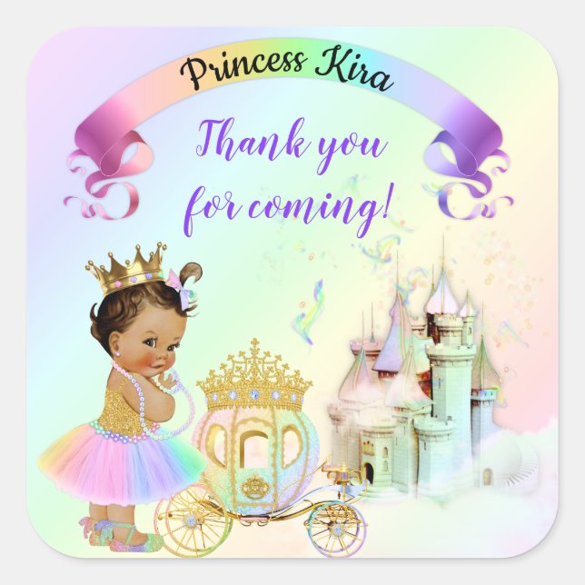 Magical Rainbow Princess Castle Carriage Square Sticker (Front)