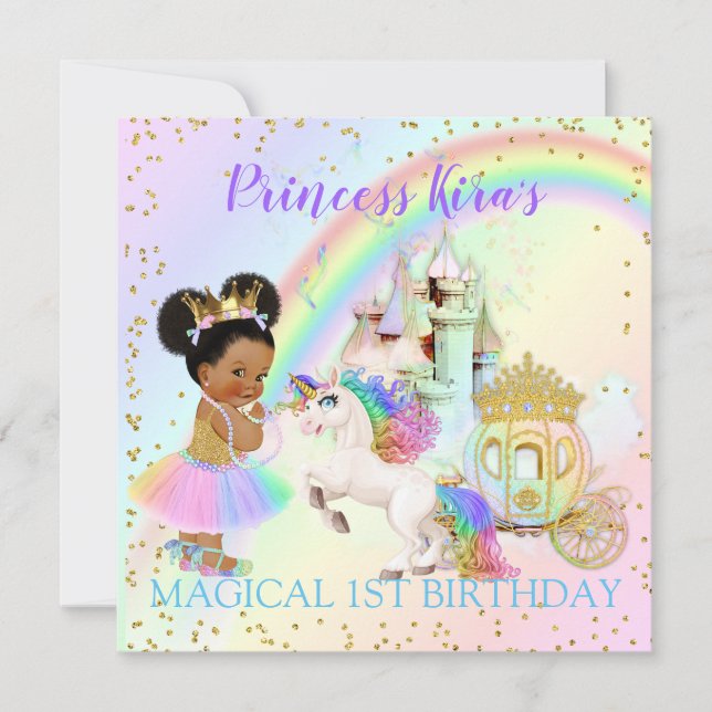 Magical Rainbow Princess Castle Carriage Unicorn Invitation (Front)