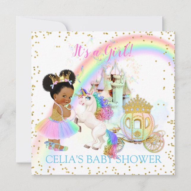 Magical Rainbow Princess Castle Carriage Unicorn Invitation (Front)
