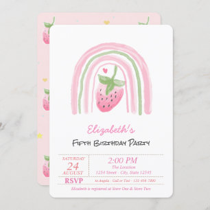 Magical Rainbow Strawberry, Stars Birthday  Invitation