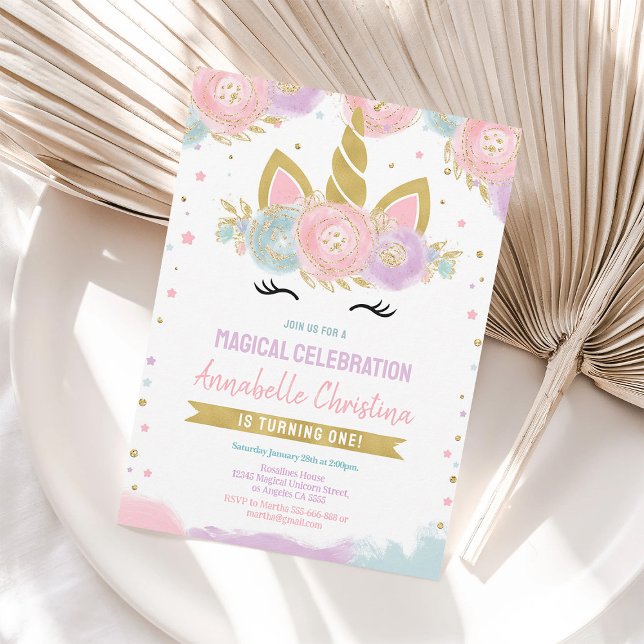 Magical Rainbow Unicorn 1st Birthday Invitation (Creator Uploaded)