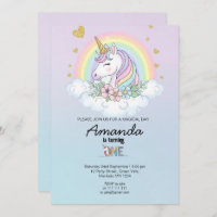 Magical Rainbow Unicorn 1st Birthday Invitation