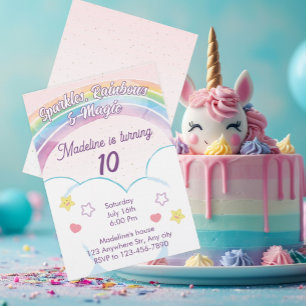 Magical Rainbow Unicorn Birthday Girls Invitation