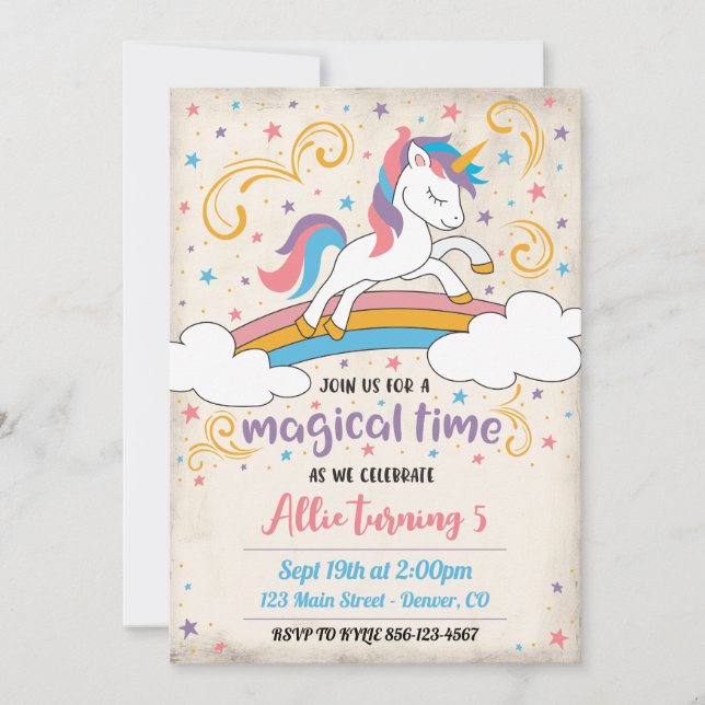 Magical Rainbow Unicorn Birthday Invitation (Front)