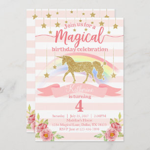 Magical Rainbow Unicorn Birthday Party Invitation
