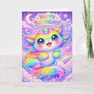 Magical Rainbow Unicorn Cat Happy Birthday Kitty Card