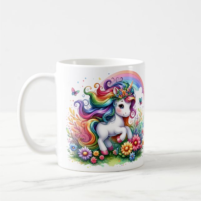 Magical Rainbow Unicorn - Enchanting 3D Mug (Left)