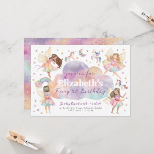 Magical Rainbow Unicorn Fairy First Birthday Invitation