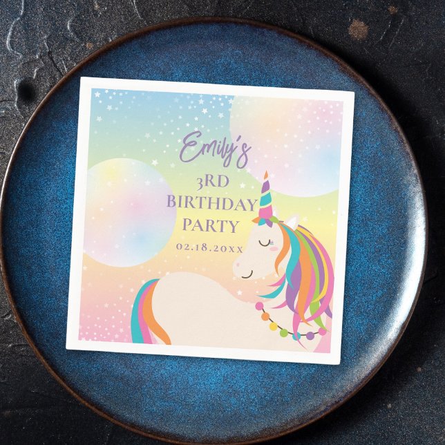 Magical Rainbow Unicorn Girl Birthday Party Napkin (Creator Uploaded)