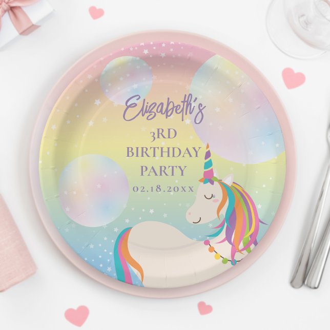 Magical Rainbow Unicorn Girl Birthday Party Paper Plate (Creator Uploaded)