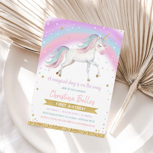 Magical Rainbow Unicorn Girls 1st Birthday Invite