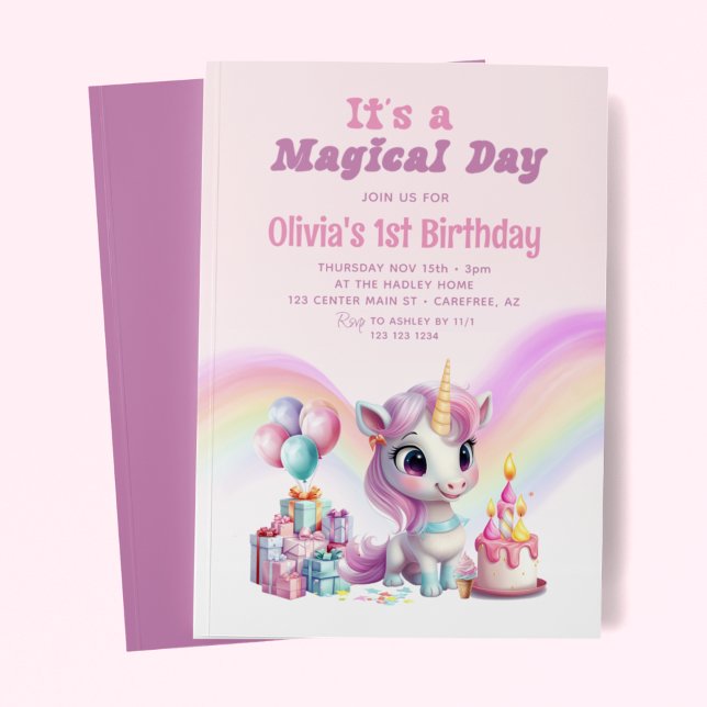 Magical Rainbow Unicorn Girls Birthday Invitation (Creator Uploaded)