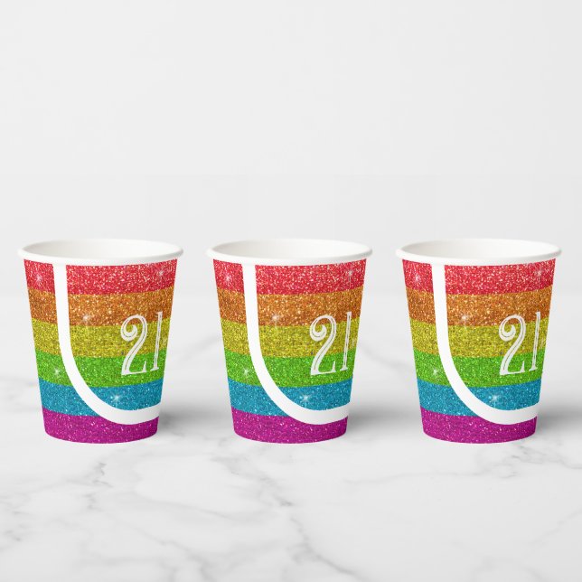 Magical Rainbow Unicorn Glitter Whimsical Birthday Paper Cups (Multi)