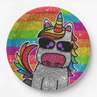 Magical Rainbow Unicorn Glitter Whimsical Birthday Paper Plate