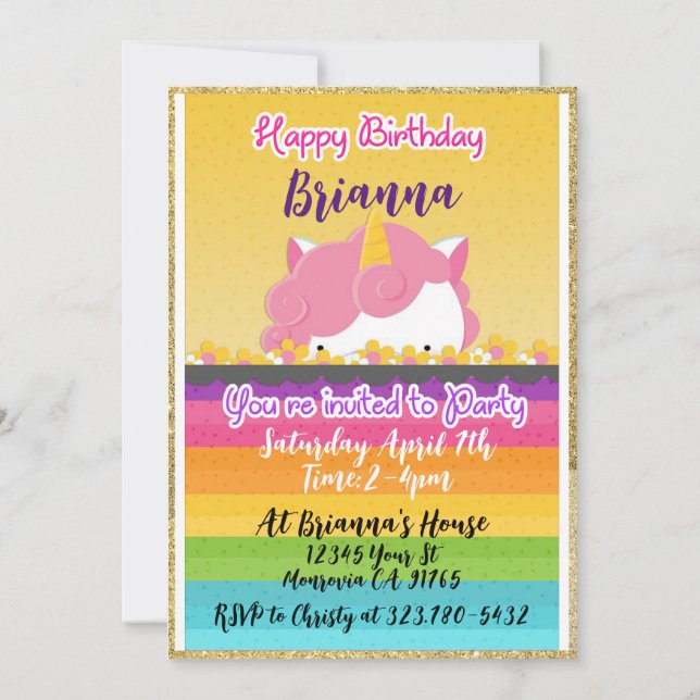 Magical Rainbow Unicorn invitation (Back)