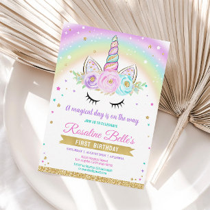 Magical Rainbow Unicorn Kids Birthday Invitation