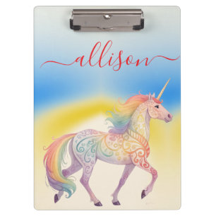 Magical Rainbow Unicorn name Personalised Clipboard