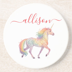 Magical Rainbow Unicorn name Personalised Coaster