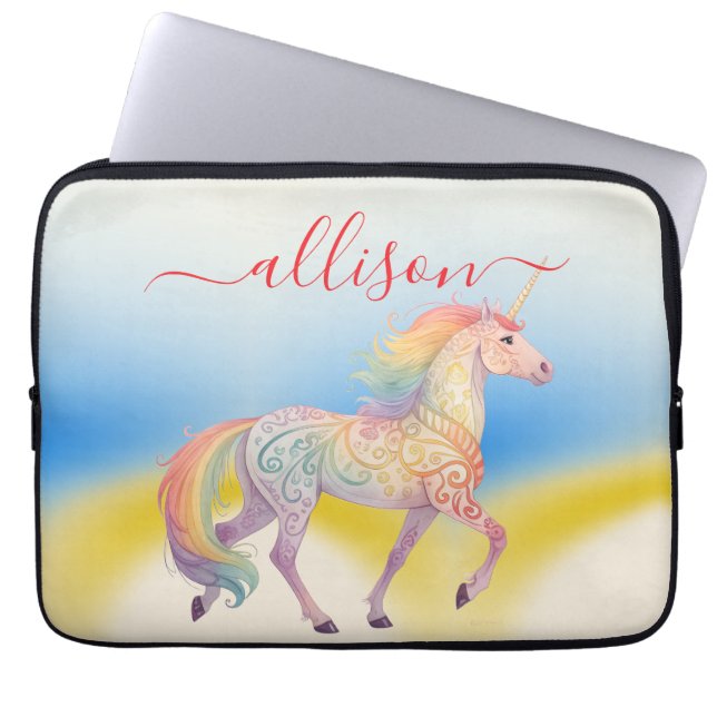 Magical Rainbow Unicorn name Personalised  Laptop Sleeve (Front)
