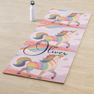 Magical Rainbow Unicorn name Personalized Yoga Mat
