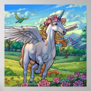 Magical Rainbow Unicorn Pegasus Fairy Tale Kingdom Poster