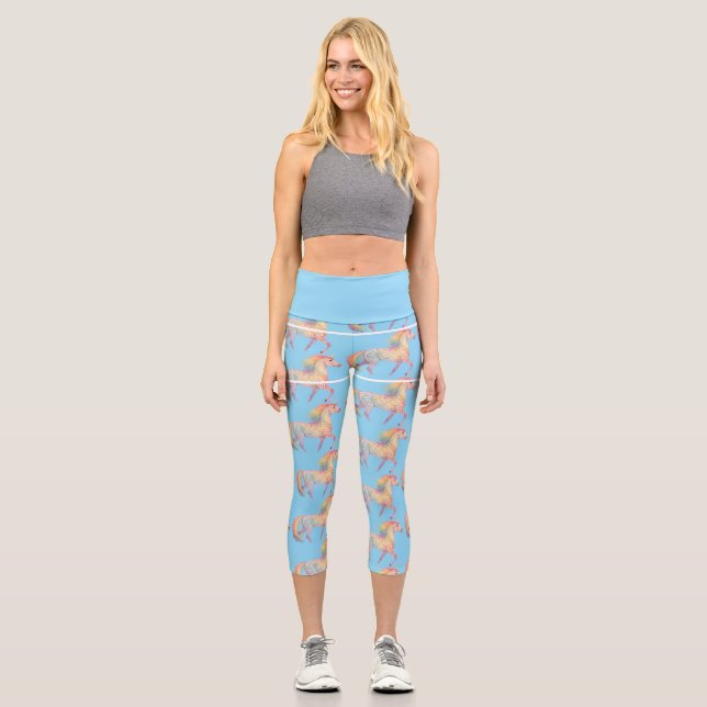 Magical Rainbow Unicorn  Personalised  Capri Leggings (Front)