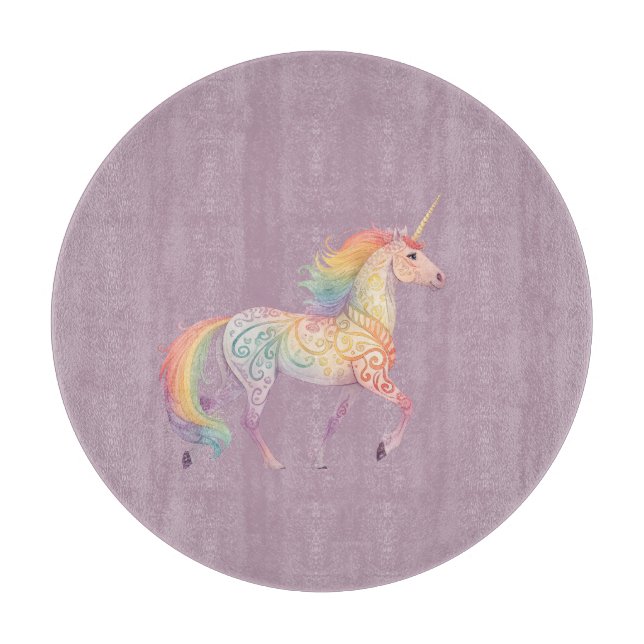 Magical Rainbow Unicorn  Personalised  Cutting Board (Front)