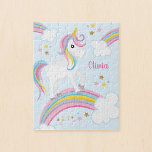 Magical Rainbow Unicorn Personalised Kids Jigsaw Puzzle<br><div class="desc">A cute unicorn jigsaw puzzle for kids with stars and a rainbow. Personalise with her name to make a fun gift for a girl!</div>