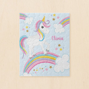 Magical Rainbow Unicorn Personalised Kids Jigsaw Puzzle