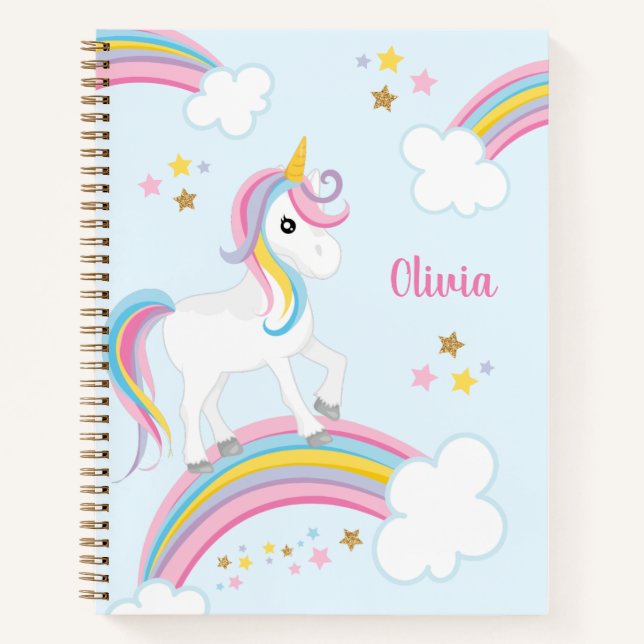 Magical Rainbow Unicorn Personalised Kids Notebook (Front)