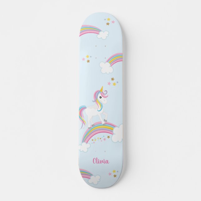 Magical Rainbow Unicorn Personalised Skateboard (Front)