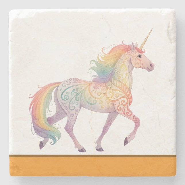 Magical Rainbow Unicorn  Personalised  Stone Coaster (Front)